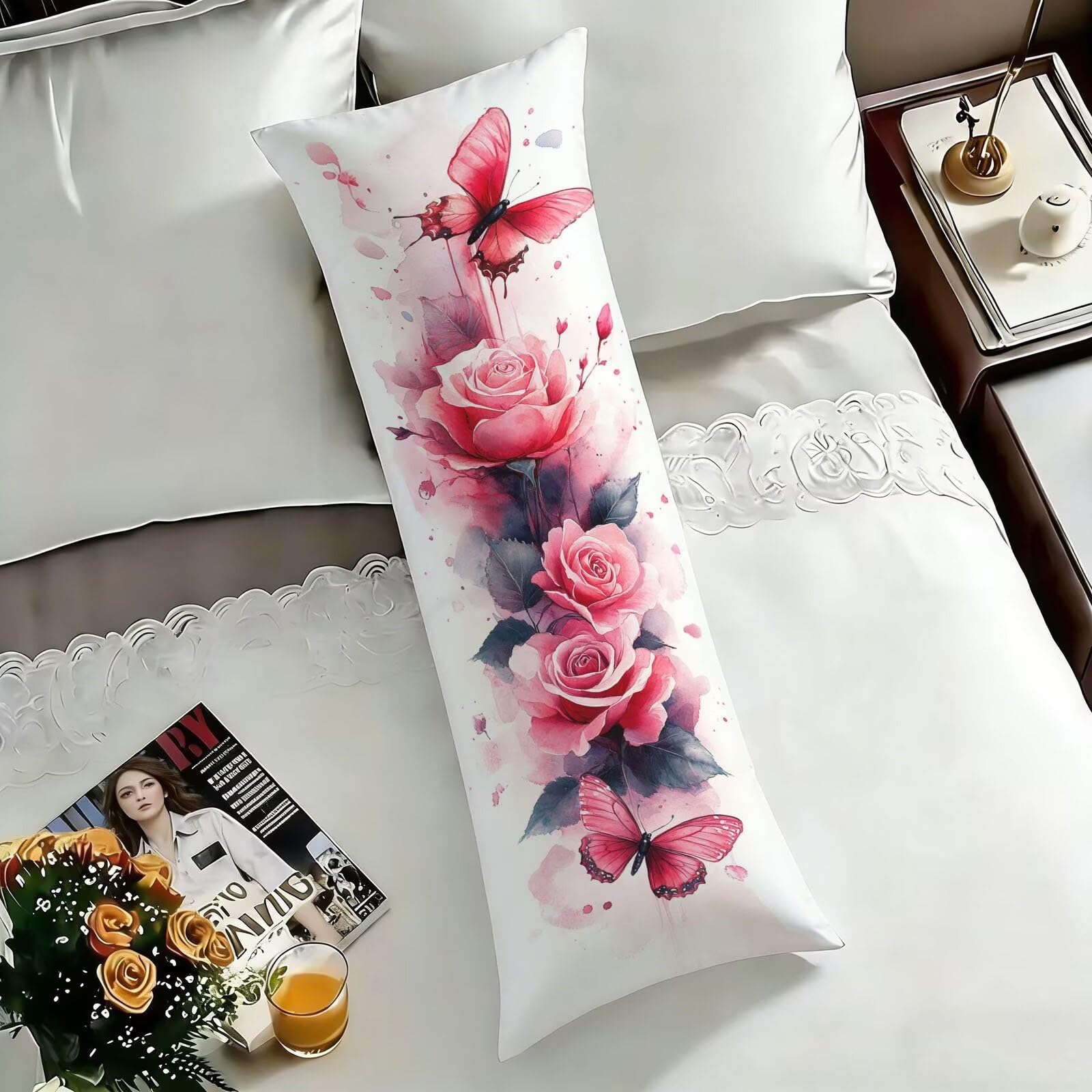 U00-866 poszewki na poduszki pod poduszkę w rozmiarze king size, motyle, z ukrytym zamkiem błyskawicznym, aksamitne, prostokątne, dekoracyjne, długie poduszki, na całe ciało, prezenty dla kobiet, 60 x