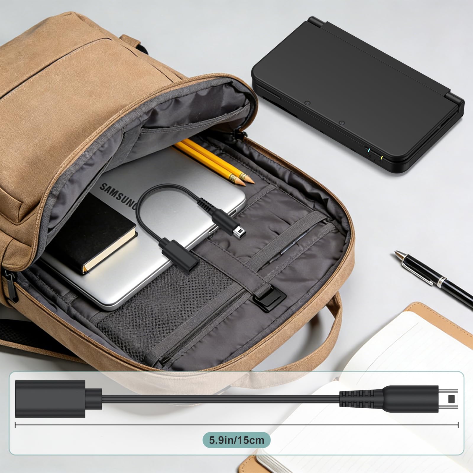 Dual Mode USB-C to 3DS/2DS/DSi Charger Cable, Fast Charging Adapter Support USB-A to C & USB-C to Cable-5.9 inch - 5