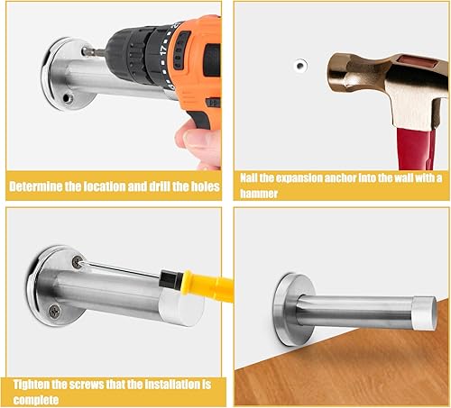 Miniatura 5 de Jersvimc 1 tope de puerta de acero inoxidable 304 plateado con punta de parachoques de goma blanca, tope de puerta de amortiguación de sonido,