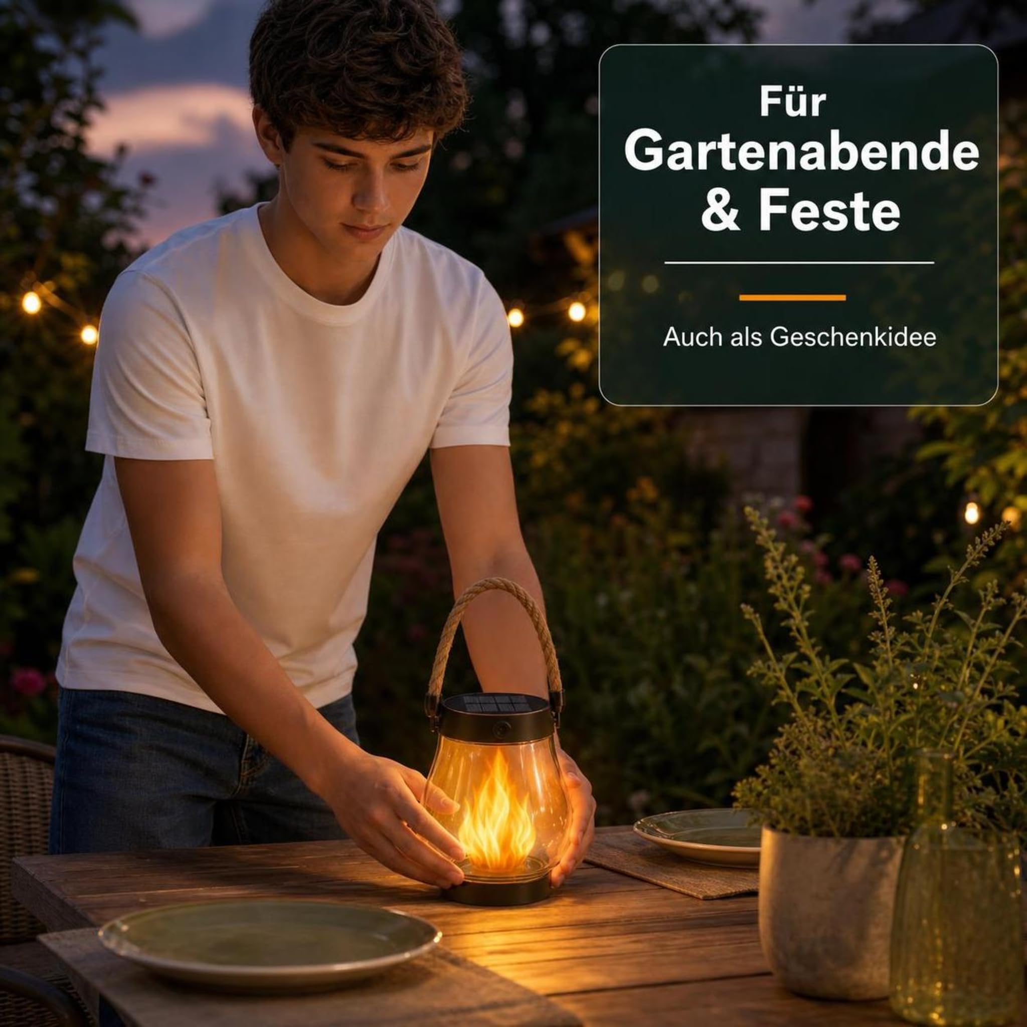 Klynero Solar Laterne mit Flammeneffekt und USB-Ladung für Halloween (2 Stück)