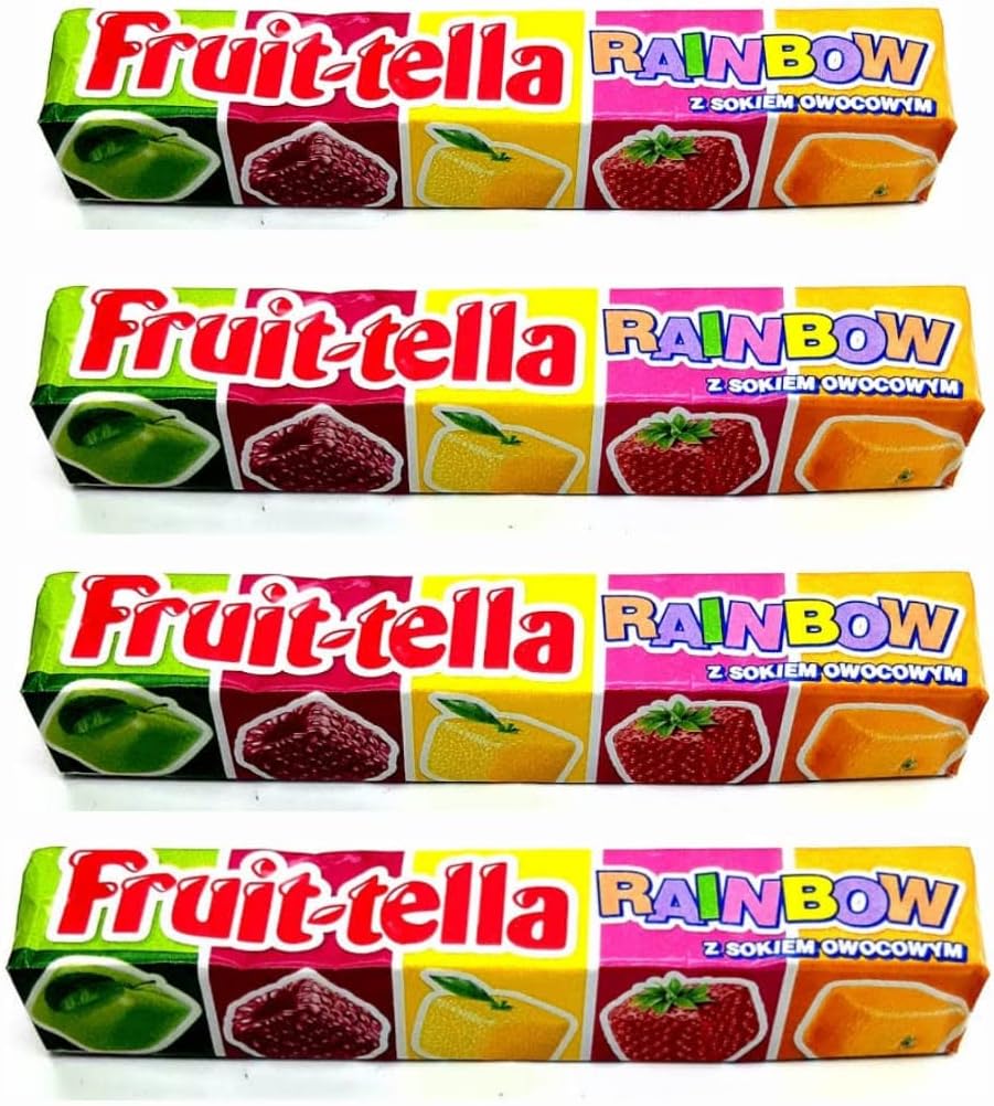 Fruit Tella Rainbow Chewy Candy with Fruit Juice 41g/1.44oz (Pack of 4)