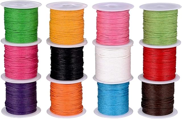 Waxed Cord,Necklace Cord 12 Rolls 1mm Colorful Imitation Leather Waxed Thread Braided Strings for Craft Making DIY Beading 12 Colors 120m
