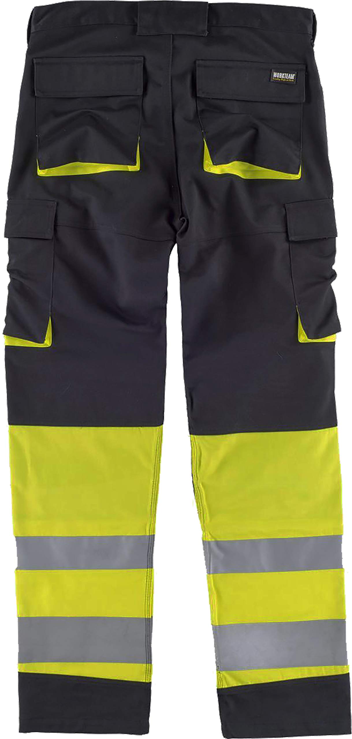 Work Team Pantalón Multibolsillos Combinado Alta Visibilidad. Cintas Reflectantes Diferentes tamaños. Hombre Negro+Amarillo A.V. 40