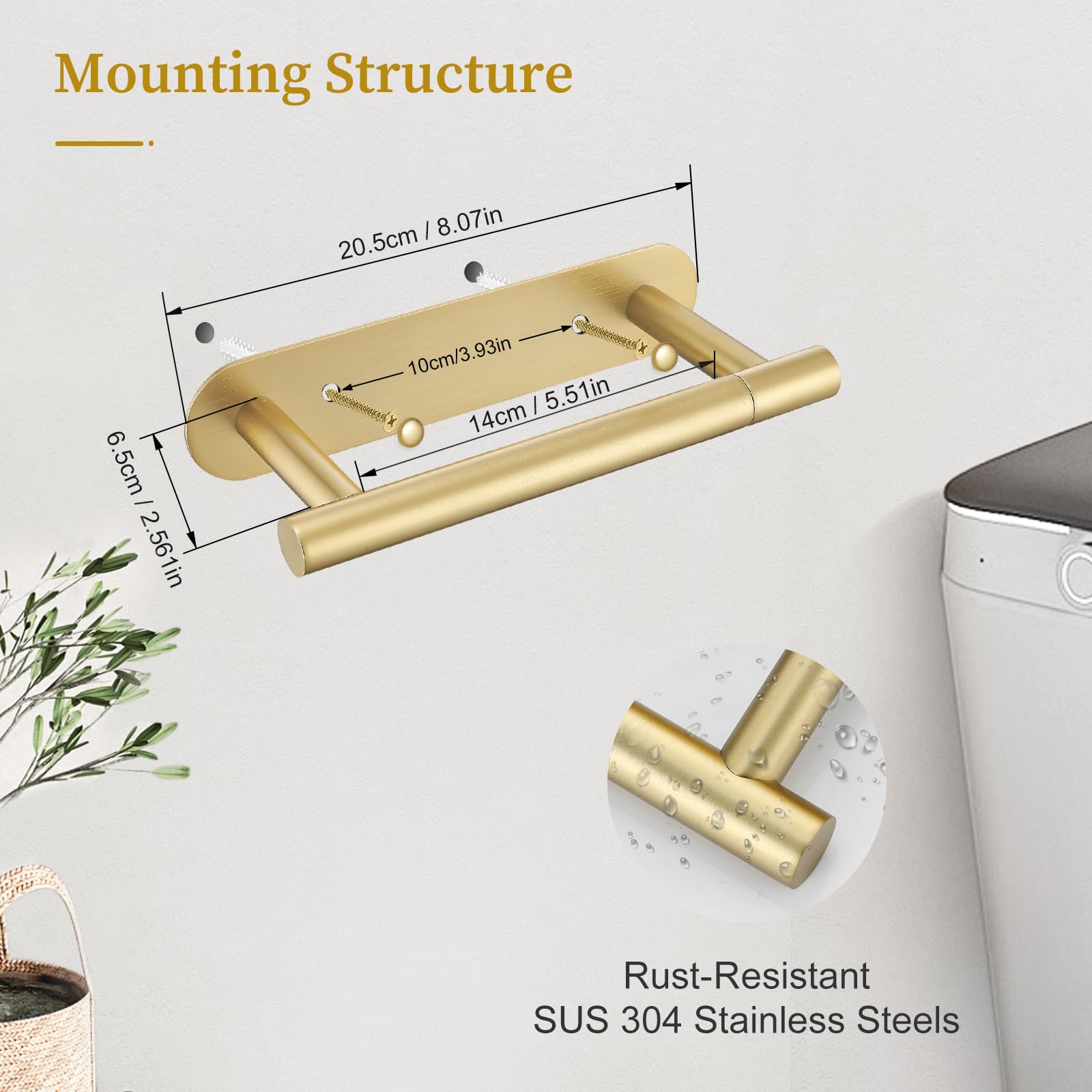 Brushed Gold Toilet Roll Paper Holder Wall Mount for Bathroom — Amazon image 6