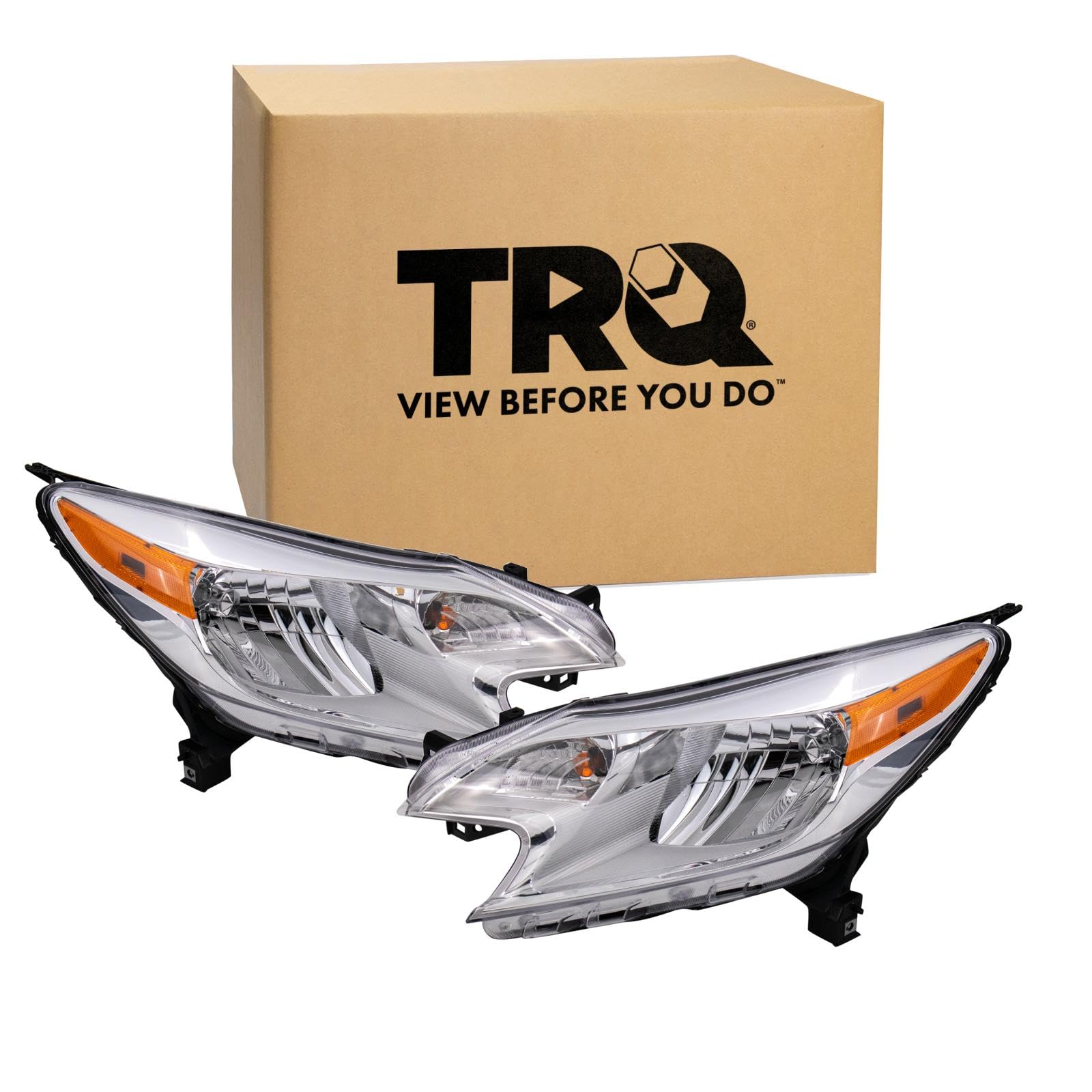 TRQ Driver and Passenger Side Headlight Assembly Set Compatible with 2014–2016 Nissan Versa Note