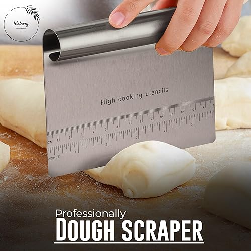 Miniatura 5 de Juego de rodillos de mármol con alfombrilla de silicona para hornear, raspador de masa de acero y cuna de madera, rodillo de masa antiadherente