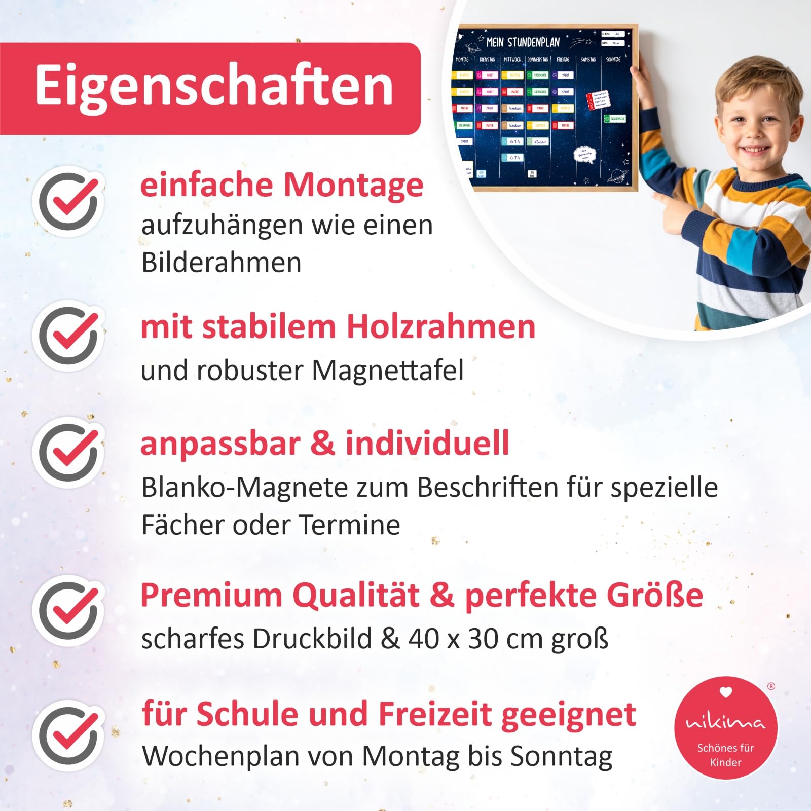 Magnetischer Stundenplan grün 90 Magneten Stift abwischbar Wochenplaner Schule 40 x 30 cm