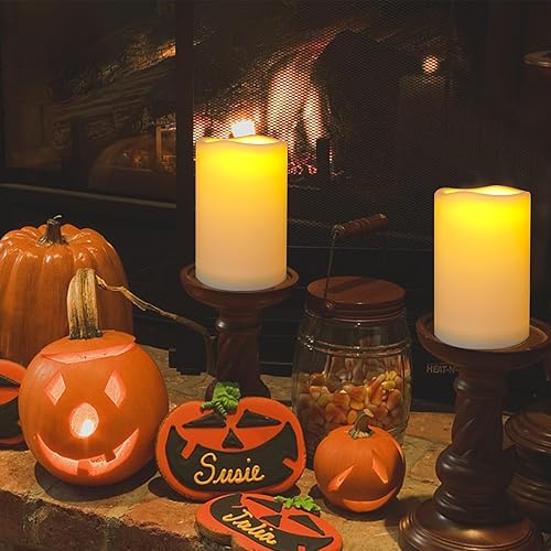 Miniatura 3 de Velas sin llama de 4 x 6 pulgadas con temporizador, paquete de 2 velas parpadeantes impermeables para exteriores, velas LED eléctricas falsas, velas