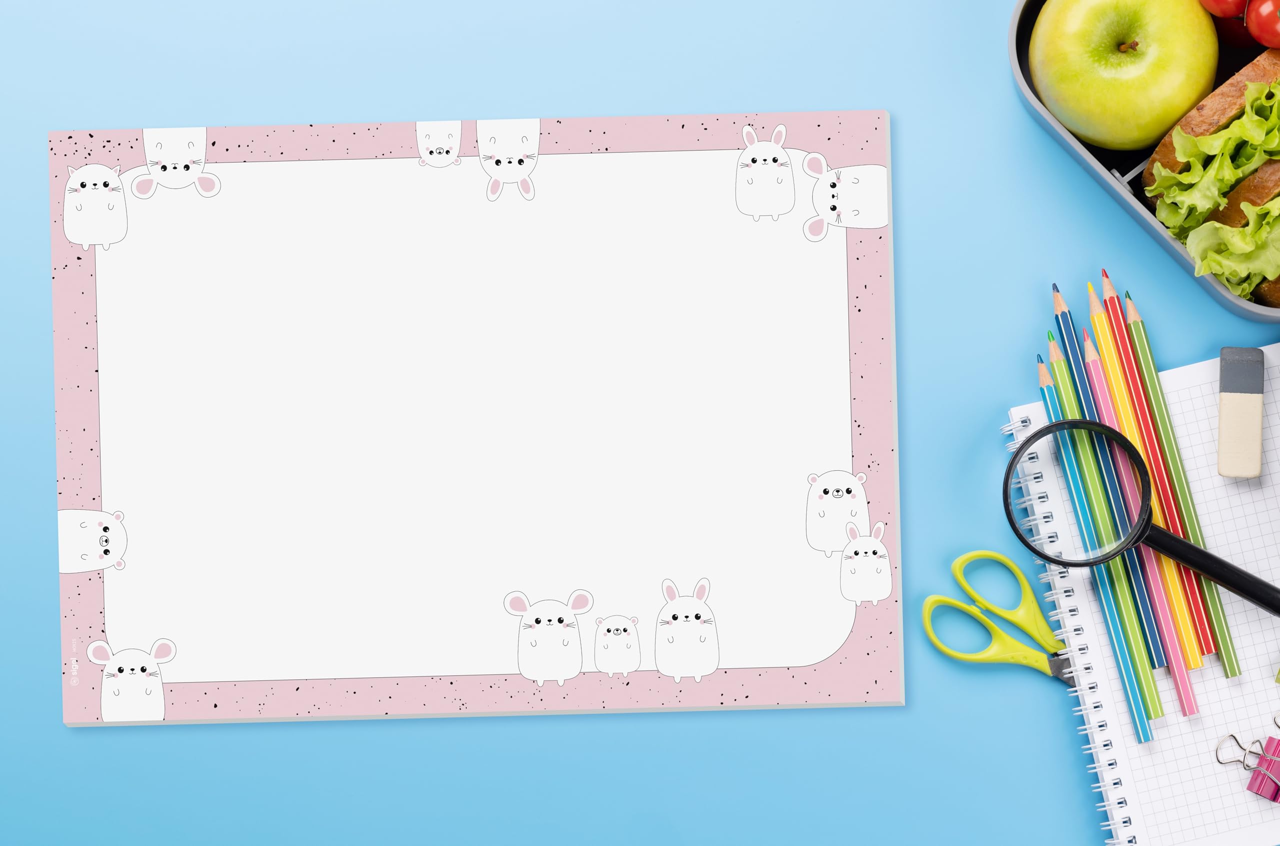 SIGEL HO925 Sous-main papier Kawaii Friends A3 80 g/m² FSC bloc détachable antidérapant 30 feuilles noir/blanc/rose