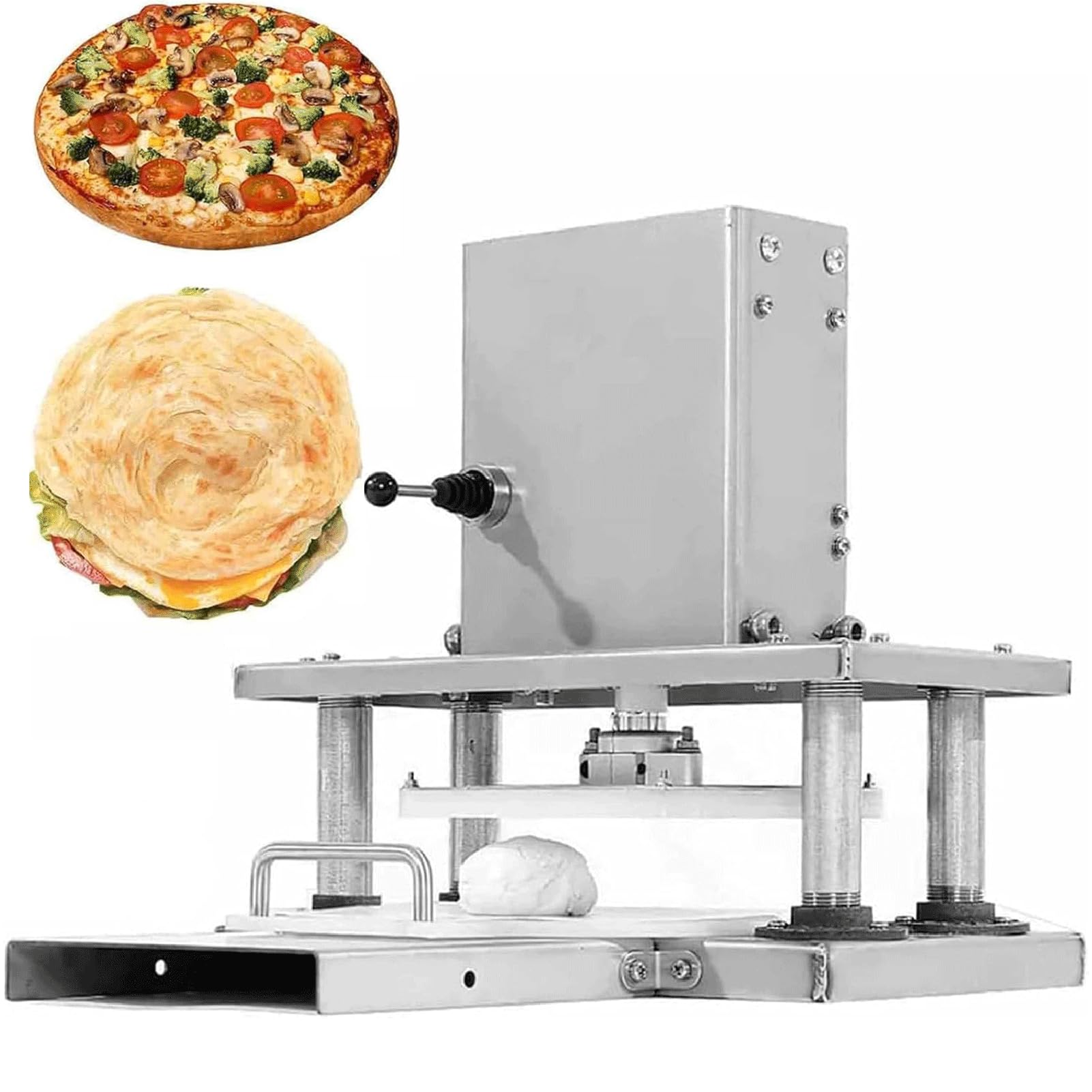 Elektrische Pizzateigpresse, Pizzateig-Gebäckpresse, Teigausrollmaschine Elektrisch Formmaschine für Pizzerien, Haushaltsproduktion Die Herstellung von Pizzaböden Gebäck