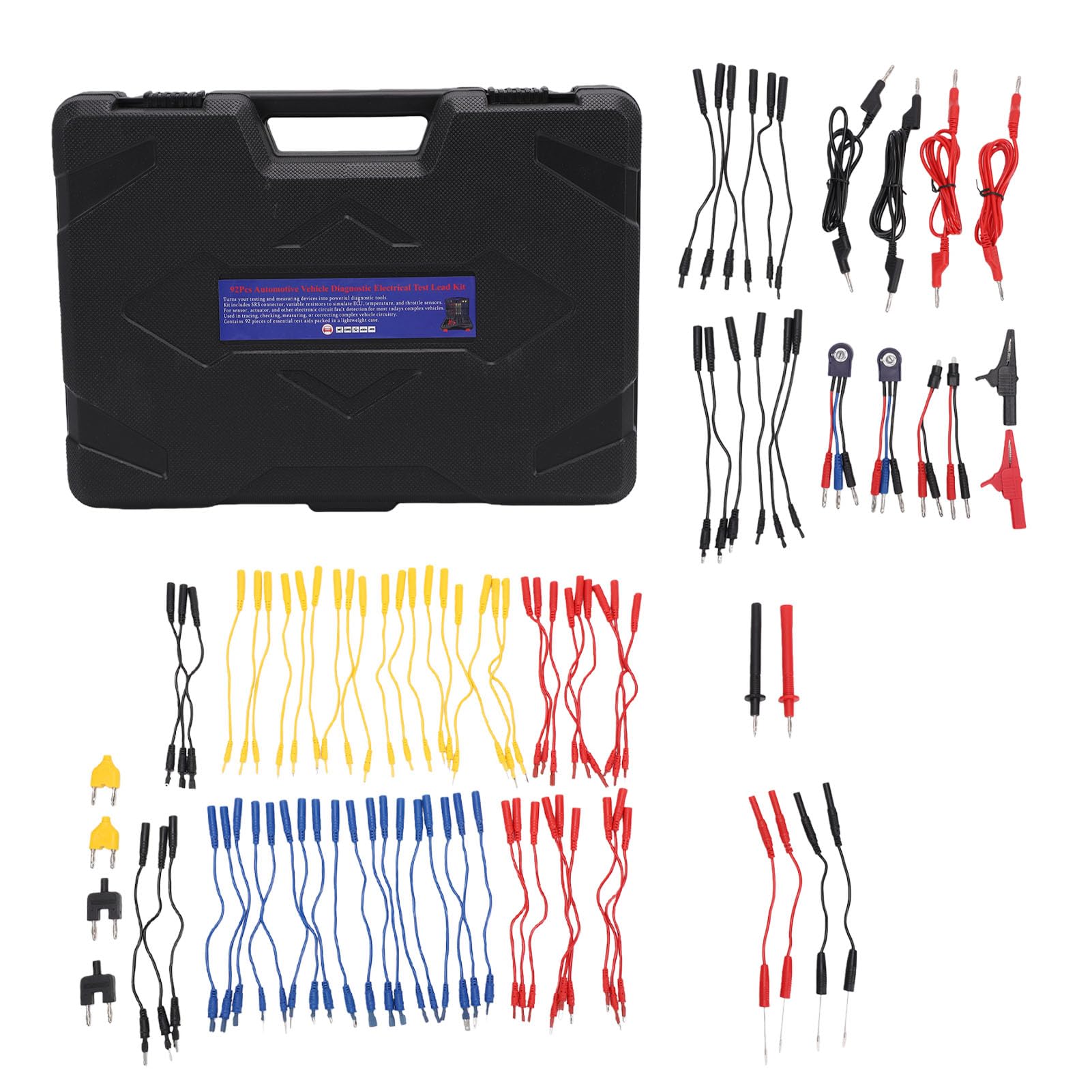 Kit de Cables de Prueba de Multímetro Automotriz de 92 Piezas, Herramienta de Diagnóstico Profesional con Clips, Sondas de Enchufe Tipo Banana, para Pruebas de Circuitos