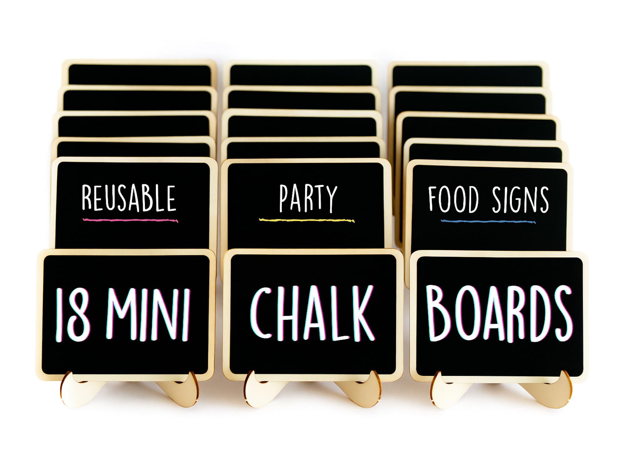 18 Premium Mini Chalkboard Signs - Lovely Wedding Signs for Wedding Table Decorations - Reusable Small Chalkboard Signs - Best Chalkboard Labels for Party Food Signs, Name Cards, Buffet & Catering