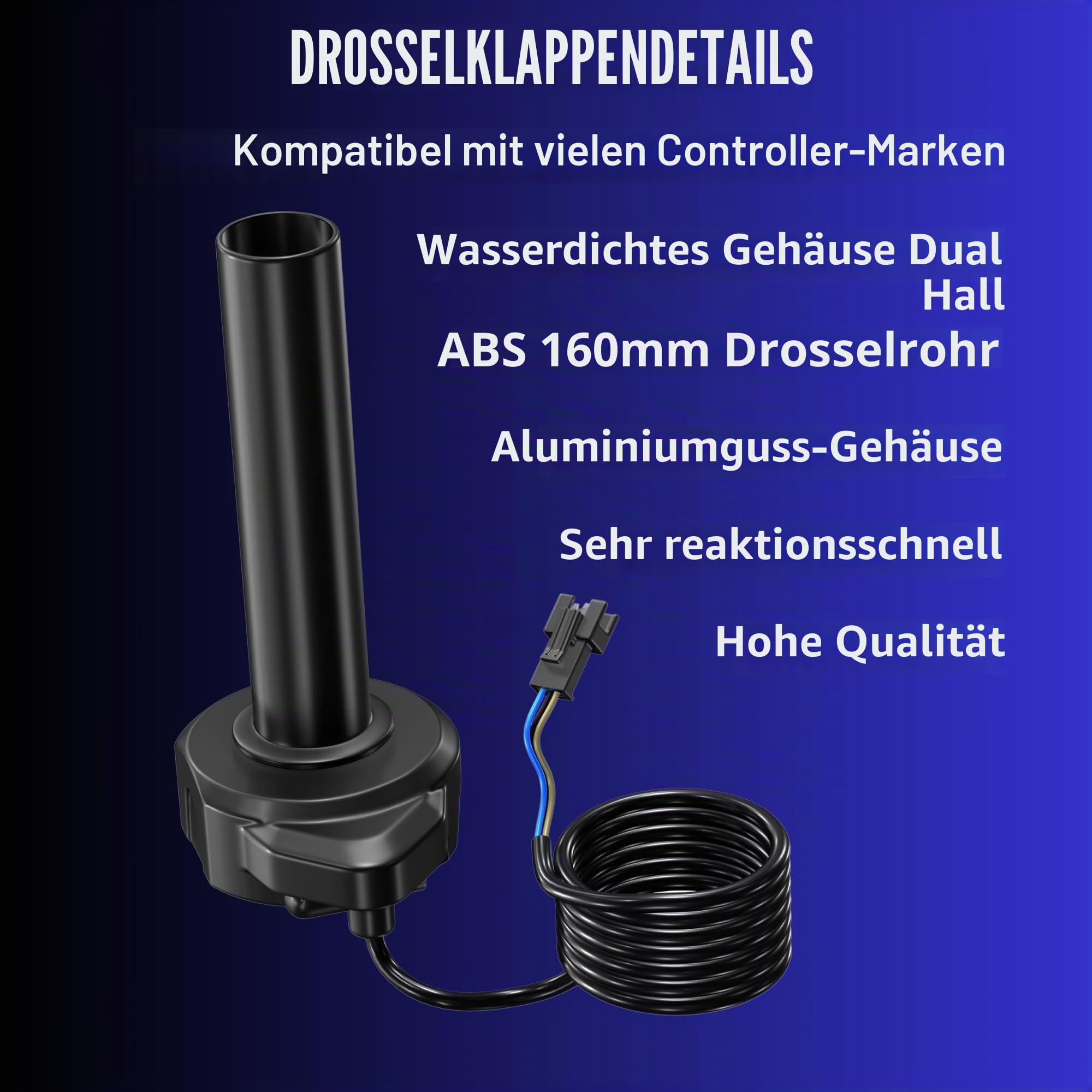 E-Bike Full Twist Throttle Gasgriff Gaszug, schwarze Griffe, Waffelgriff, passend für 3-polige SM-JST-Stecker, DIY EBike Surron, Motocross 12 V, 24 V, 36 V, 48 V, 52 V, 60 V, 72 V