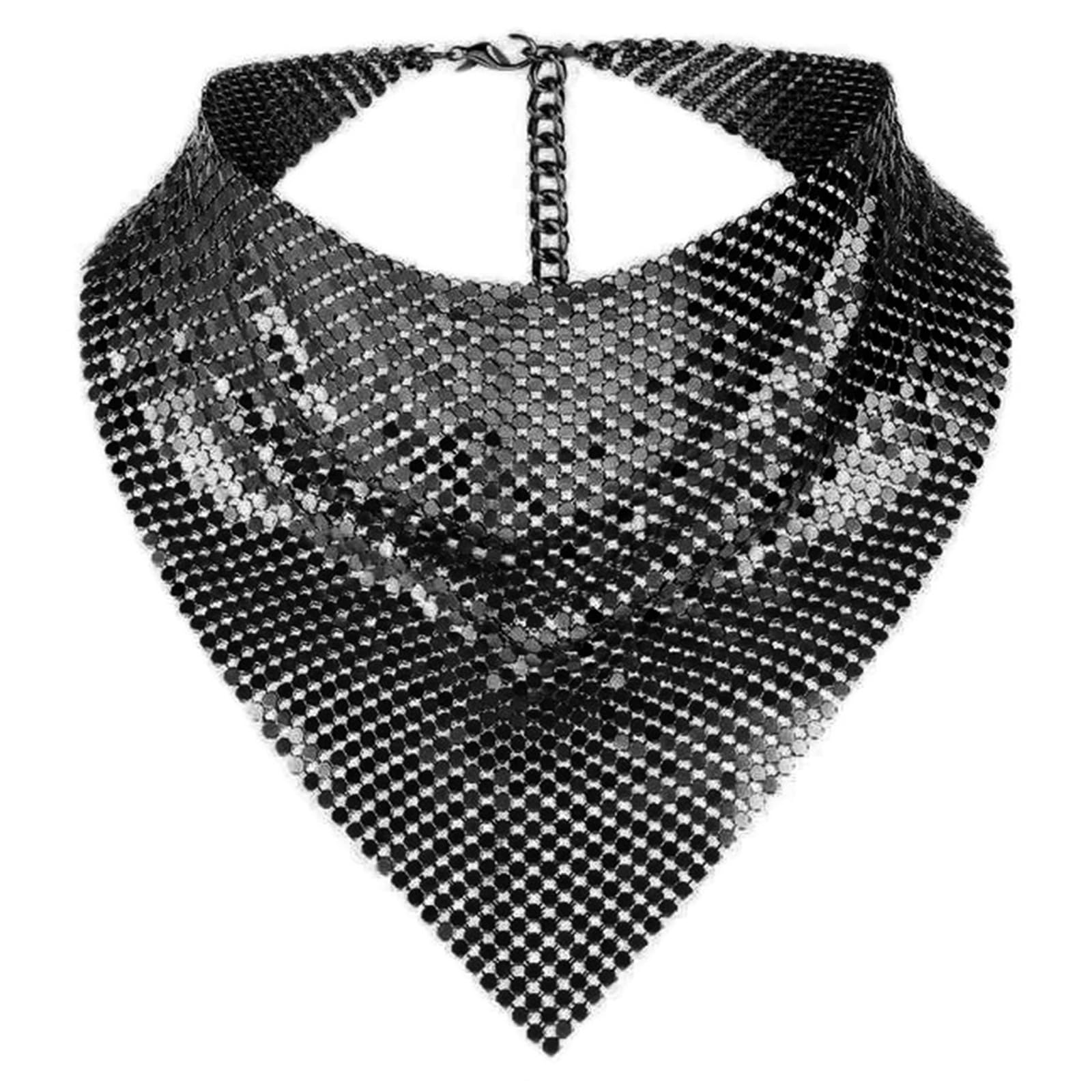 SHITINGRM Shimmering Bandanas Scarf for Party Punk Metallic Neck Scarf for Women Fashion Neck Tie Club Party Costume Neckwear