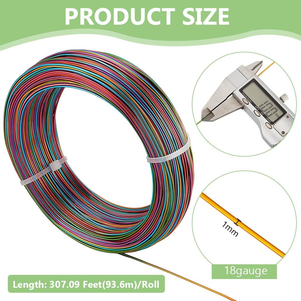 BENECREAT 18 Gauge 307 Feet Multicolor Jewelry Craft Wire Gradient Color Aluminum Wire Bendable Wire with Storage Box for Jewelry Beading Craft Project-Teal Gold Blue Red Green