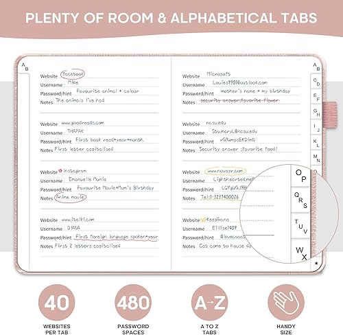 Miniatura 3 de Taja Libro de guardián de contraseñas con pestañas alfabéticas, pequeños libros de contraseñas para personas mayores, cuaderno de contraseñas para