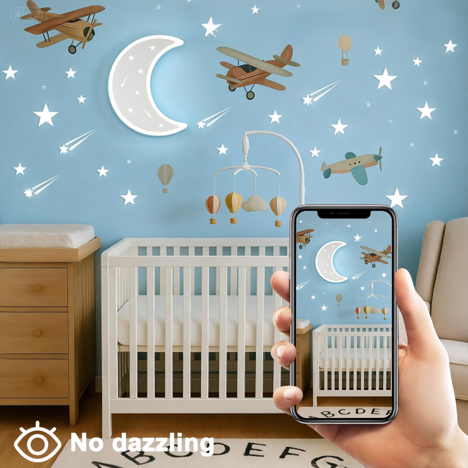 KZT Applique Murale Interieur LED Dimmable avec Télécommande Lampe murale avec Prise Lampe de Chevet Lune Veilleuse Enfant pour Chambre de Bébé Fille ou Garçon, 3000K-6000K, Blanc