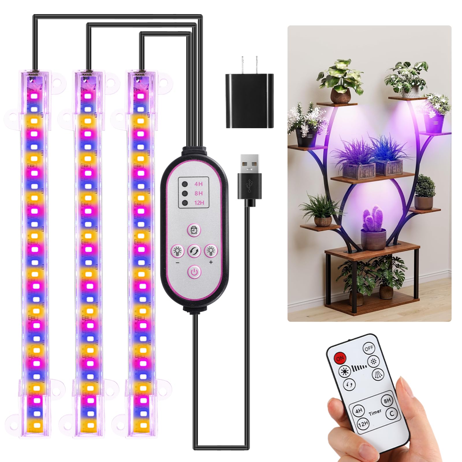 Amazon.co.jp: LED植物育成ライト、フルスペクトル植物ランプ、3/9/12H 
