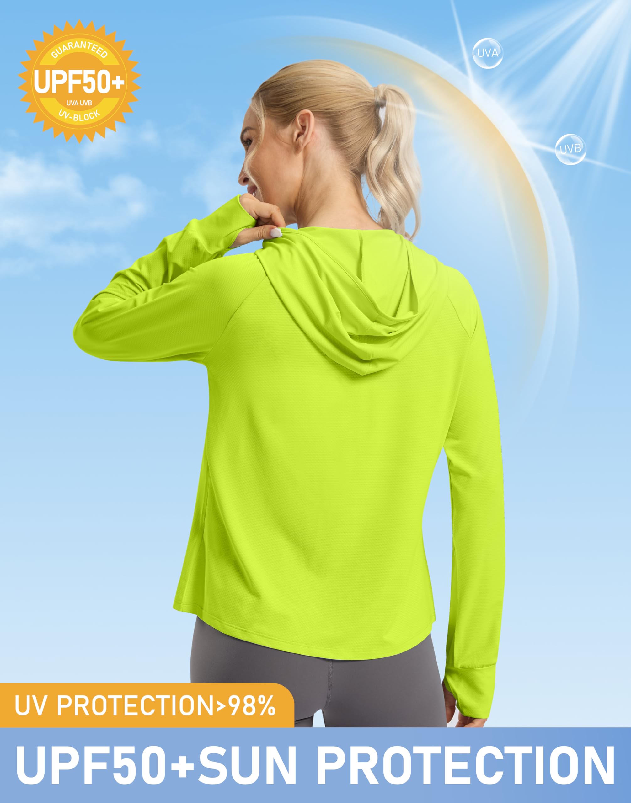 SANTINY Veste à capuche anti-UV UPF 50+ pour femme - Protection solaire - Fermeture éclair - Léger - SPF - Manches longues - Pour la randonnée, la course à pied