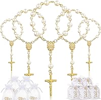 Vista 8 de Taiyin Juego de 300 piezas de rosarios para bautizo a granel, pulsera de rosario acrílico, cuentas de perlas sintéticas con bolsa de organza y cajas