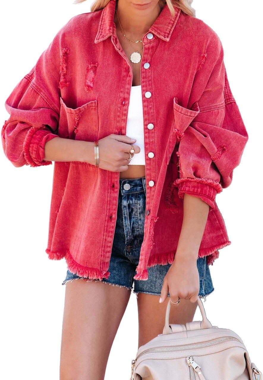 HipGlamp Women's Jean Jacket Classic Basic Button Down Long Sleeves Casual with Pockets