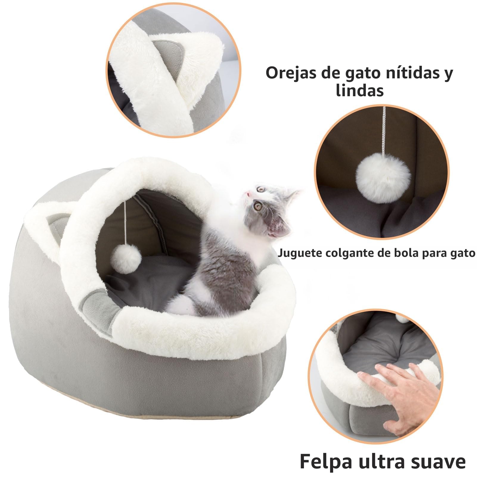 Camas para Gatos para Interiores con Juguete Colgante, Cama pequeña para Perros Antideslizante, Tienda de campaña para Gatitos, Almohada Acolchada extraíble,Ideales para Gatos y Cachorros o Conejos