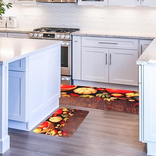 Miniatura 8 de UPKOCH 2 alfombras y tapetes de cocina de otoño, antideslizantes, lavables, alfombra de cocina de Acción de Gracias, alfombra de piso debajo del
