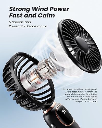 Miniatura 7 de coldSky Ventilador de mano portátil, 4000 mAh, funciona con pilas, ventilador de viaje personal multifunción 3 en 1 con pantalla digital, ventilador