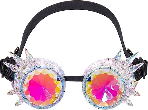 Miniatura 153 de Gafas de caleidoscopio retro con pinchos, gafas de cristal arcoíris steampunk estilo soldadura, gafas de cosplay punk