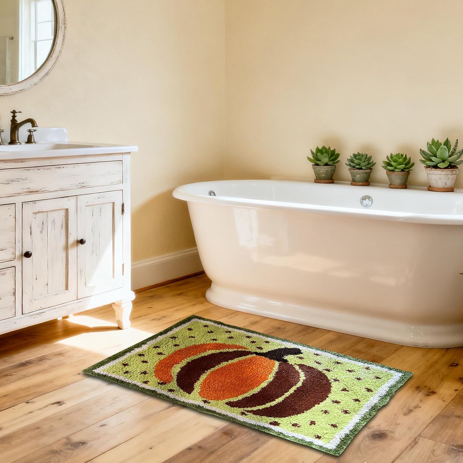 Pumpkin Bath Mat,Bathroom Rugs,Non-Slip Bathroom Rugs,Fall Rug,Home Decor,Green Bath Mat,Machine Washable Bath Rug for Shower Bedroom and Living Room 23.6" X31.5 (Green)