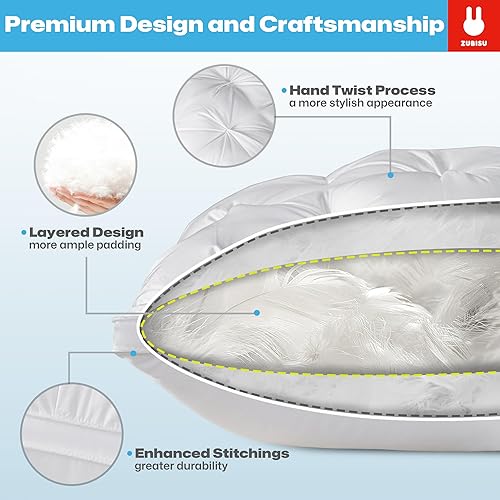 Miniatura 5 de ZUBISU Almohada de plumón de ganso blanco de lujo, tamaño Queen, 800 de potencia de relleno, almohada de plumas de hotel esponjosa y suave,