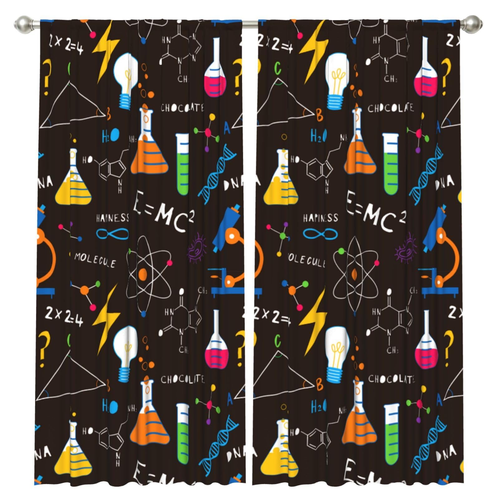 InOmak Science Chemicals Flasks, 2 Panels Window Curtains 52 x 84 Inch Blackout Curtains for Living Room Bedroom