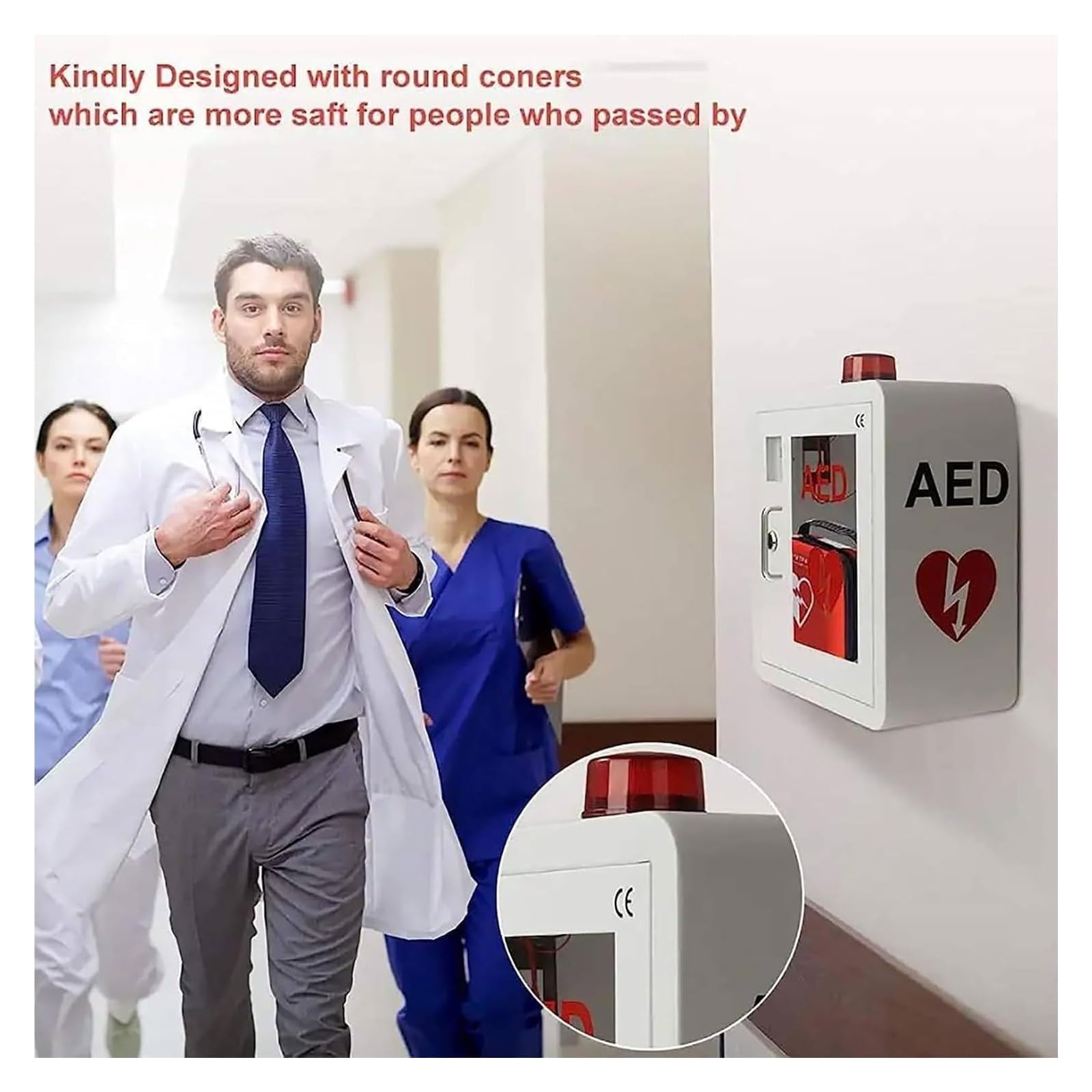 Armadietto per la conservazione dei defibrillatori Armadio a parete for defibrillatore semiautomatico esterno (DAE) con sistema di allarme e luce, scatola di allarme for defibrillazione cardiaca, vali