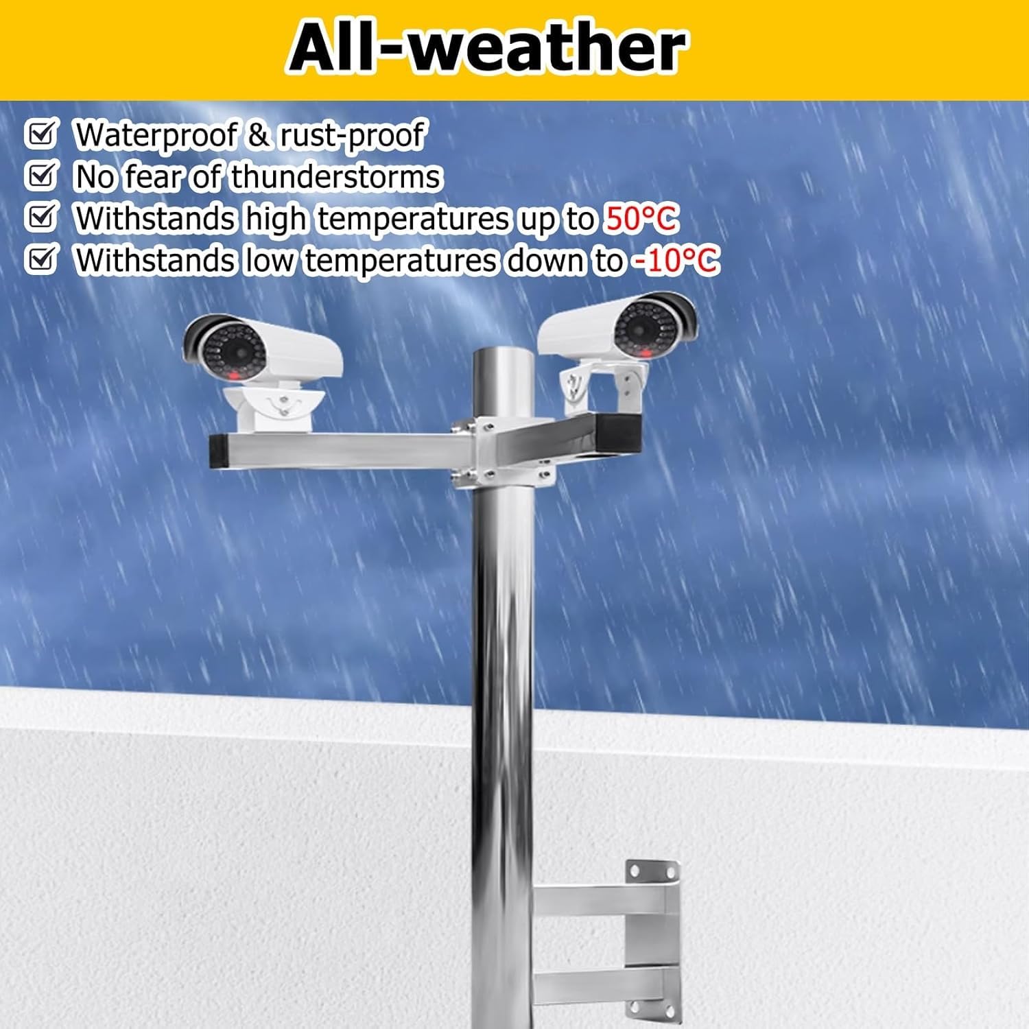 Soporte para Poste de vigilancia, Soporte de Pared Universal de Acero Inoxidable, Apto para Paneles solares y cámaras de Seguridad (Blanco-B, 1,5 Metros (59 1/10 Pulgadas))