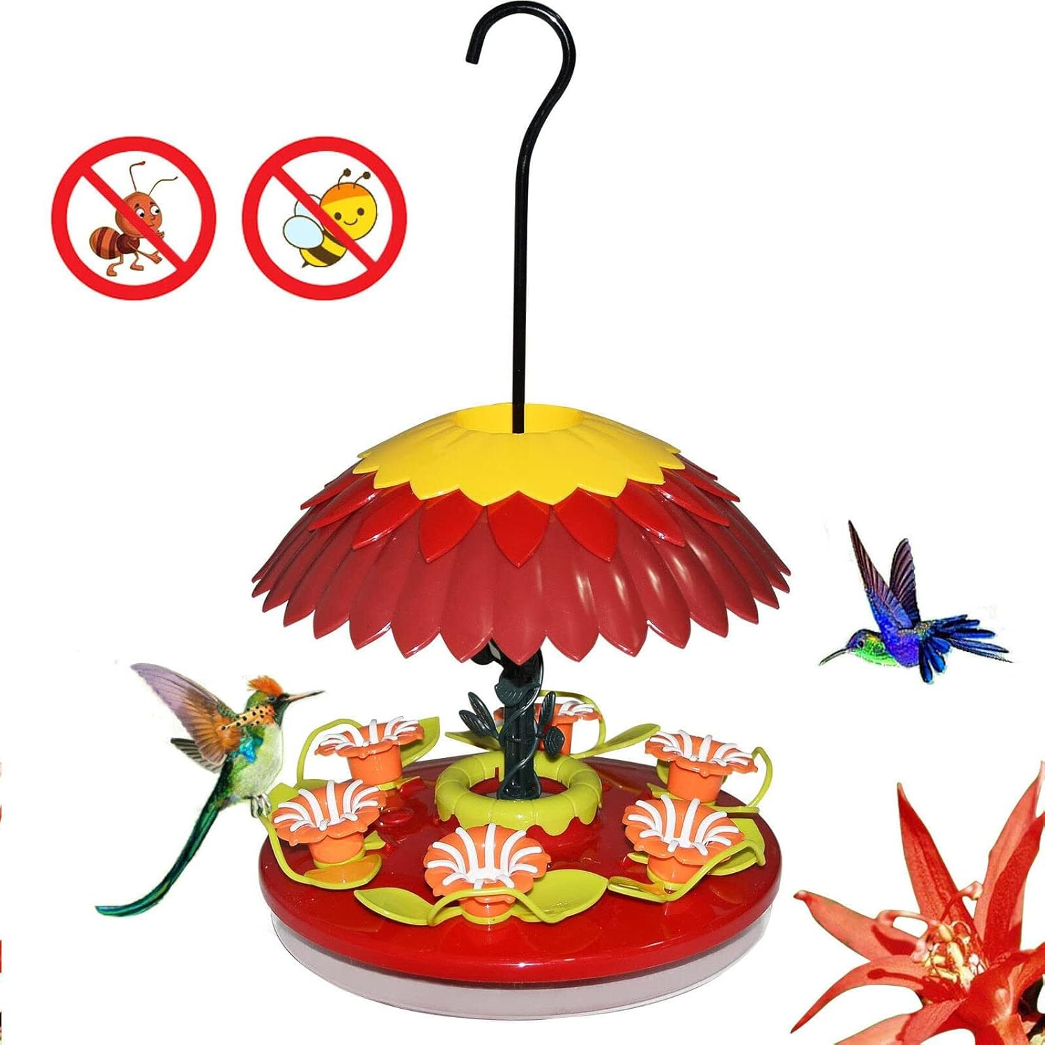 Hummingbird Feeder 16 oz with Ant Moat & 6 Feeding Ports for Outdoors Hanging