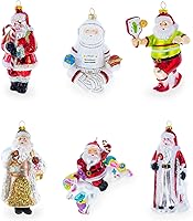 Vista 5 de Papá Noel grande con árbol de Navidad con lazo rojo bola de cristal adorno de Navidad 7 pulgadas