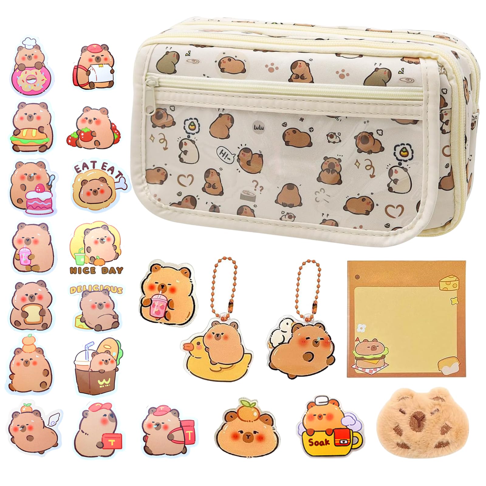 Astuccio Capibara | Set Di Cancelleria Capibara | Simpatico Astuccio Capibara Con Scomparti | Borse Per Penne Con Cerniera Con Animali Dei Cartoni Animati Di Grande Capacità Con Materiale Scolastico