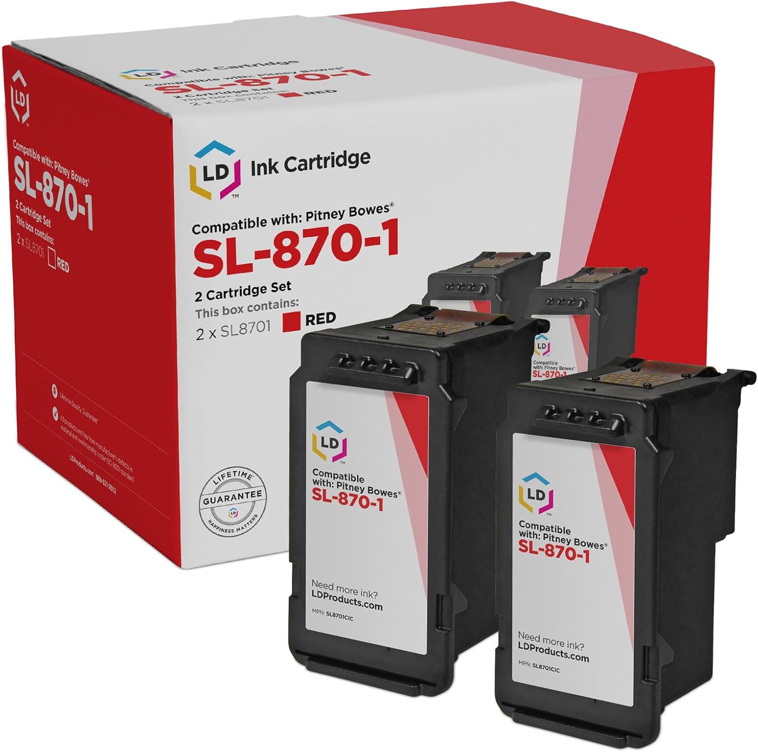 LD Products Compatible Pitney Bowes SL-870-1 Red Ink Cartridge Replacement 2-Pack (8 ml Each) SL870-1, SL8701 Compatible with The Following Pitney Bowes Equipment Model SendPro Mailstation