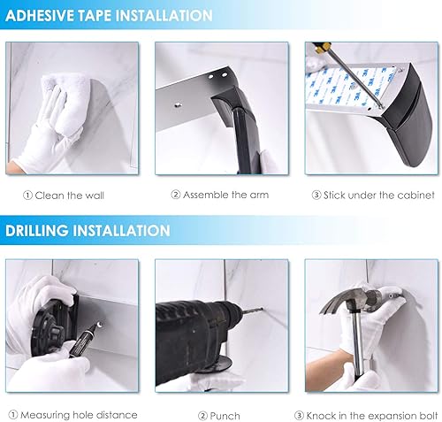 Miniatura 9 de simpletome ONE - Toallero de papel para colocar debajo del gabinete, adhesivo o instalación de perforación, aleación de aluminio + ABS (negro)