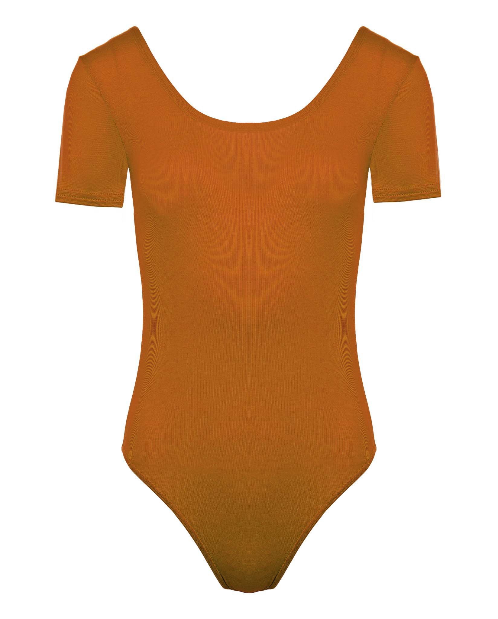 Body2Body BNWT Half Sleeve Ladies Plain Viscose Bodysuit Scoop Neck Leotard Top 8-16 (Rust, 16/18)