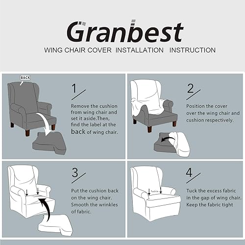 Miniatura 6 de Granbest Funda de silla de alta calidad repelente al agua con respaldo alado, 2 piezas, tela jacquard de alta elasticidad, fundas para silla de ala