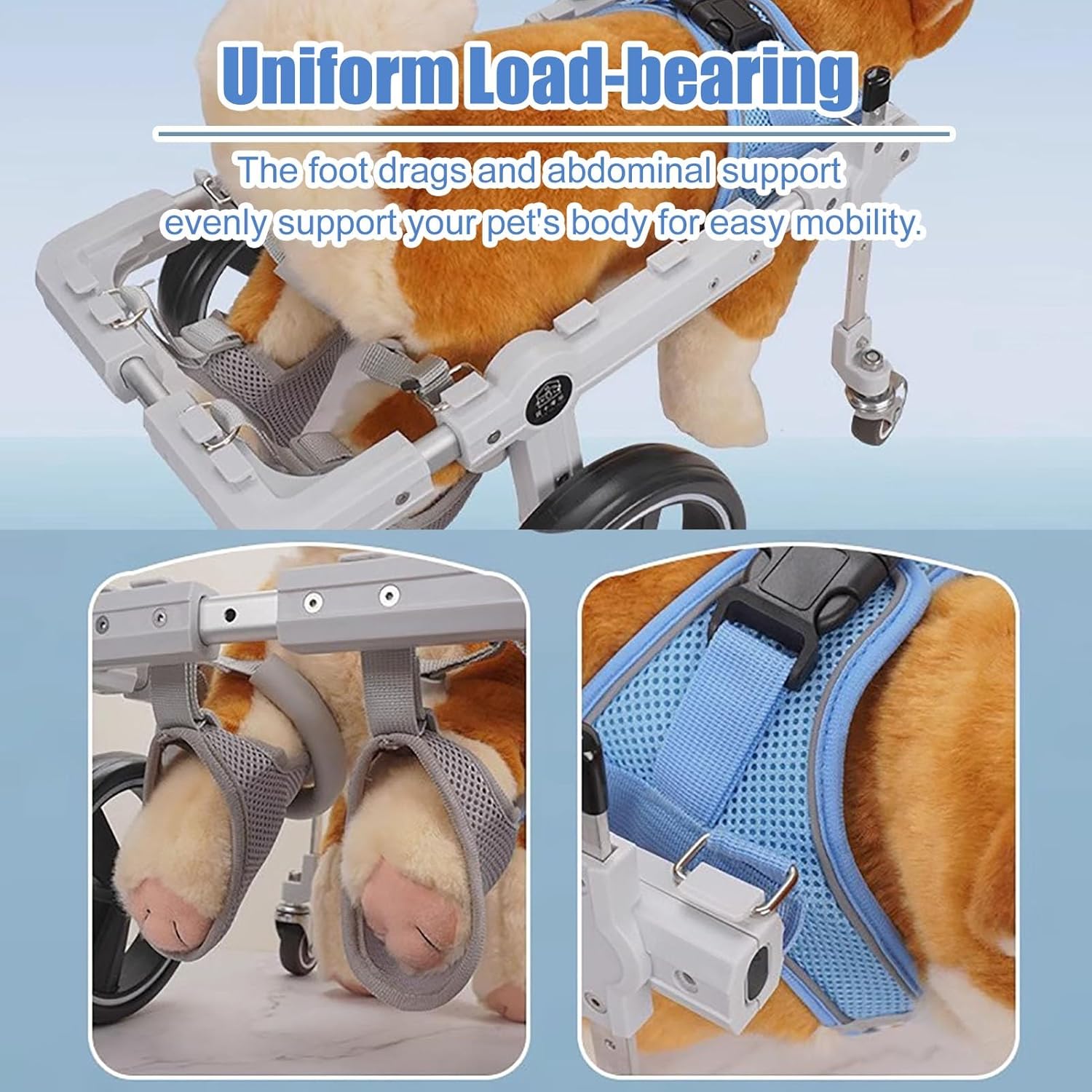 Adjustable 2/4 Wheels Dog Wheelchair for Rear Legs, Dog Hip Support Brace for Mobility & Dysplasia, Enhanced Stability Leg Brace for Puppies (Large)