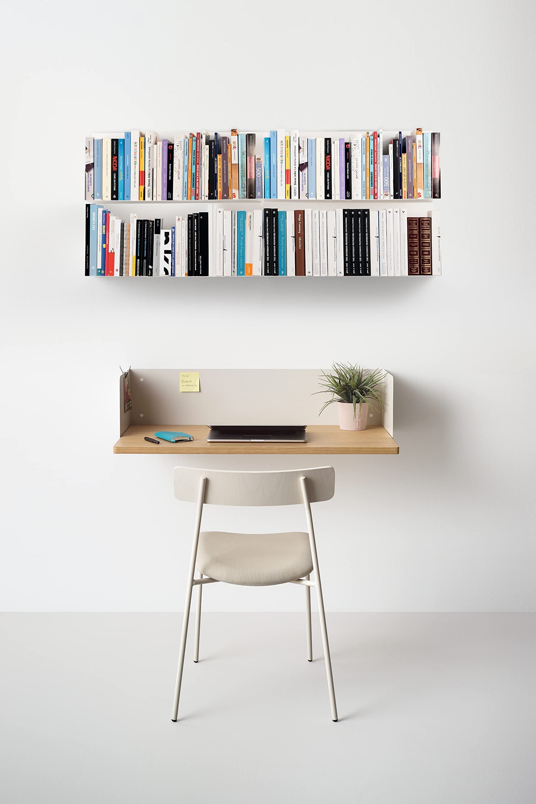 D-Segno - Mensola da muro in metallo, Libreria da parete, Kit di mensole di design, Libreria a muro porta libri, Mensola da parete, Librerie moderne design, Made in Italy (4, White)