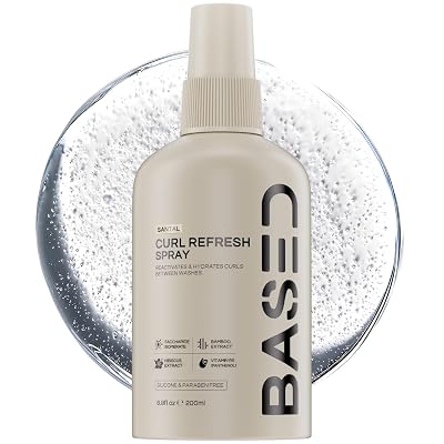 BASED Curl Refresh Spray - Instantly Revive & Define Curls Without Buildup - Lightweight Hydrating Formula with Bamboo & Hibiscus Extract - Non-Toxic, Paraben Free (6.8 fl oz, Pack of 1)