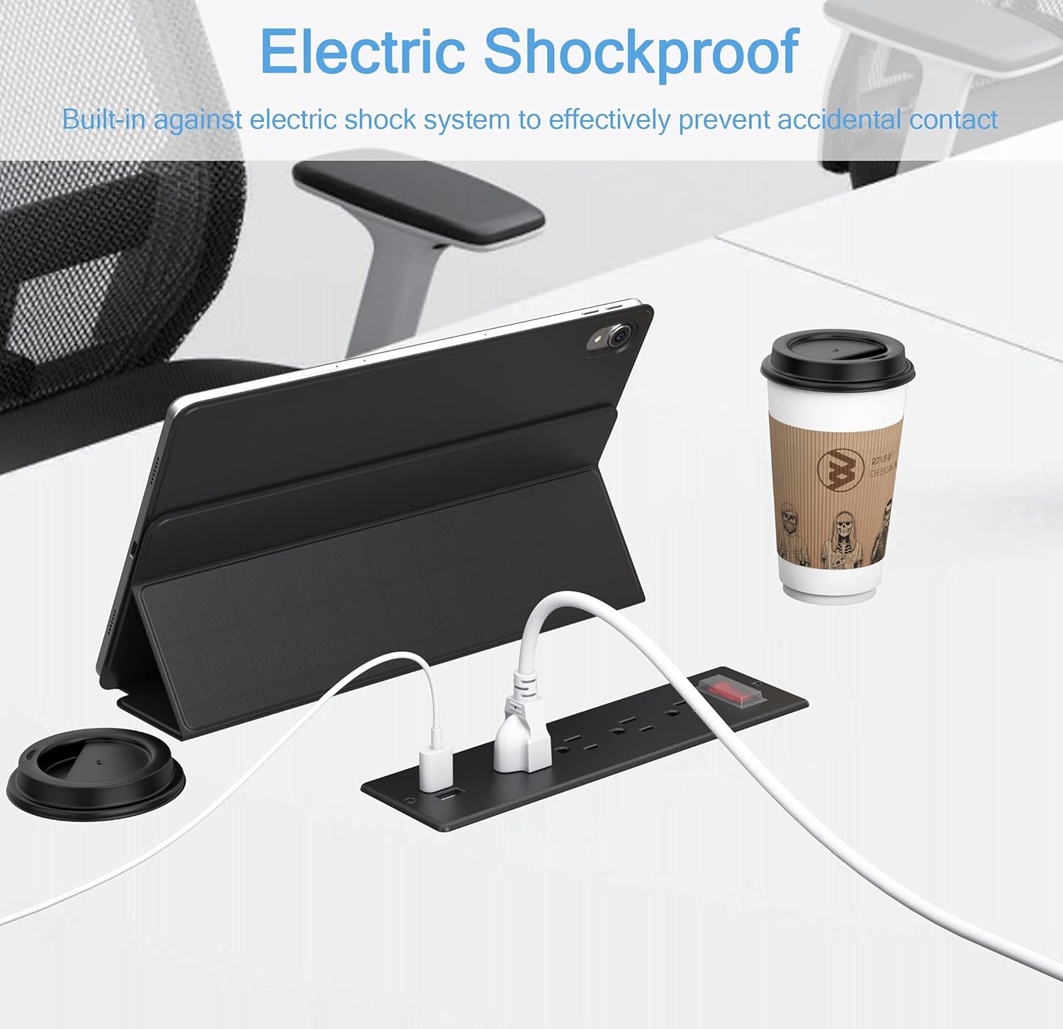 Conference Recessed Power Strip Waterproof,Furniture Recessed Power Strip with 4 Outlets,2 USB,Table Surge Protector,Flush Mount Water Resistant,6ft Cable with Flat Plug