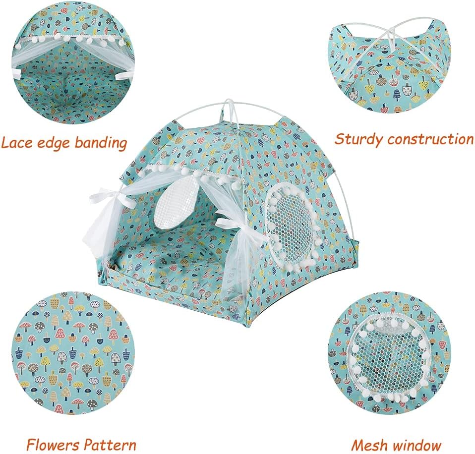 Pet Dog Tent House Flower Print Enclosed Cat Tent Bed Indoor Folding Portable Cozy Kitty Bed Kennel for Small Dogs Puppy Cats Pet Supplies (Color : D Size : M - 40x40cm) (F S)