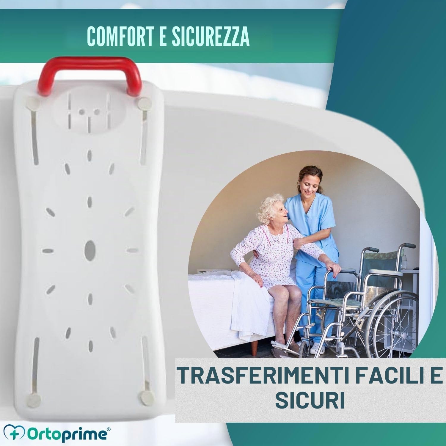 OrtoPrime - Sedile per vasca da bagno, antiscivolo, per adulti, regolabile, facile da trasportare, con manico di sicurezza, comodo e sicuro