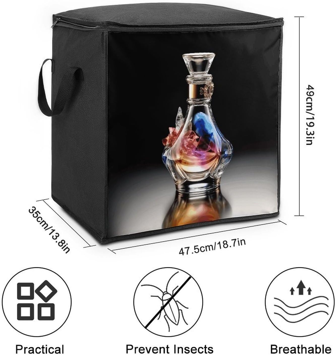 Perfume Bottle Storage Bag with Zippers And Handle Extra Large Bedding Comforter Storage Bag Foldable Blanket Storage Bags Fabric Moving Bags for Closet Organizer (70L)