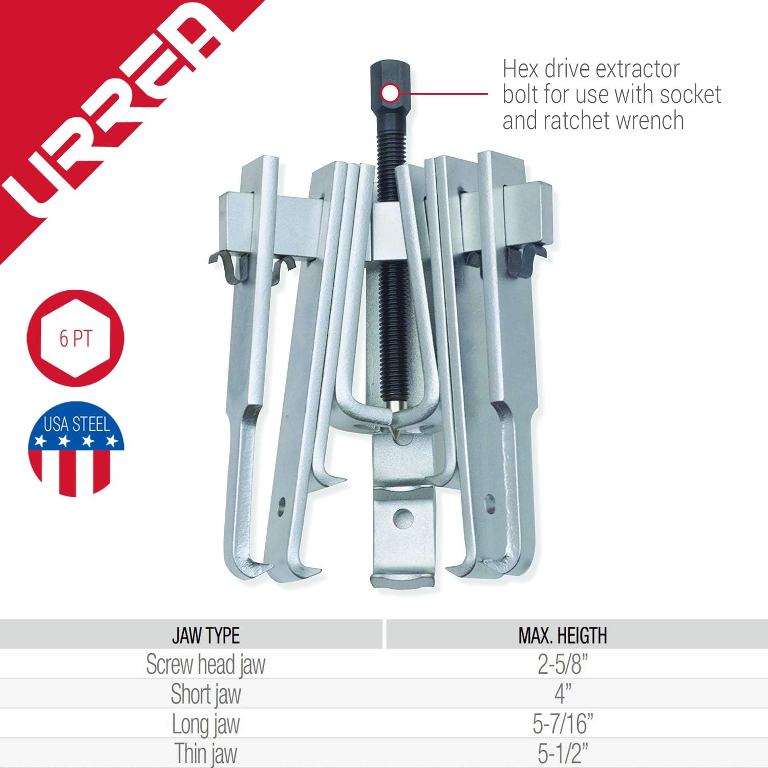 URREA 6-Ton Straight Jaw Puller Set - 20-Piece Mechanical Gear Puller with interchangeable & Adjustable Jaws - 4216
