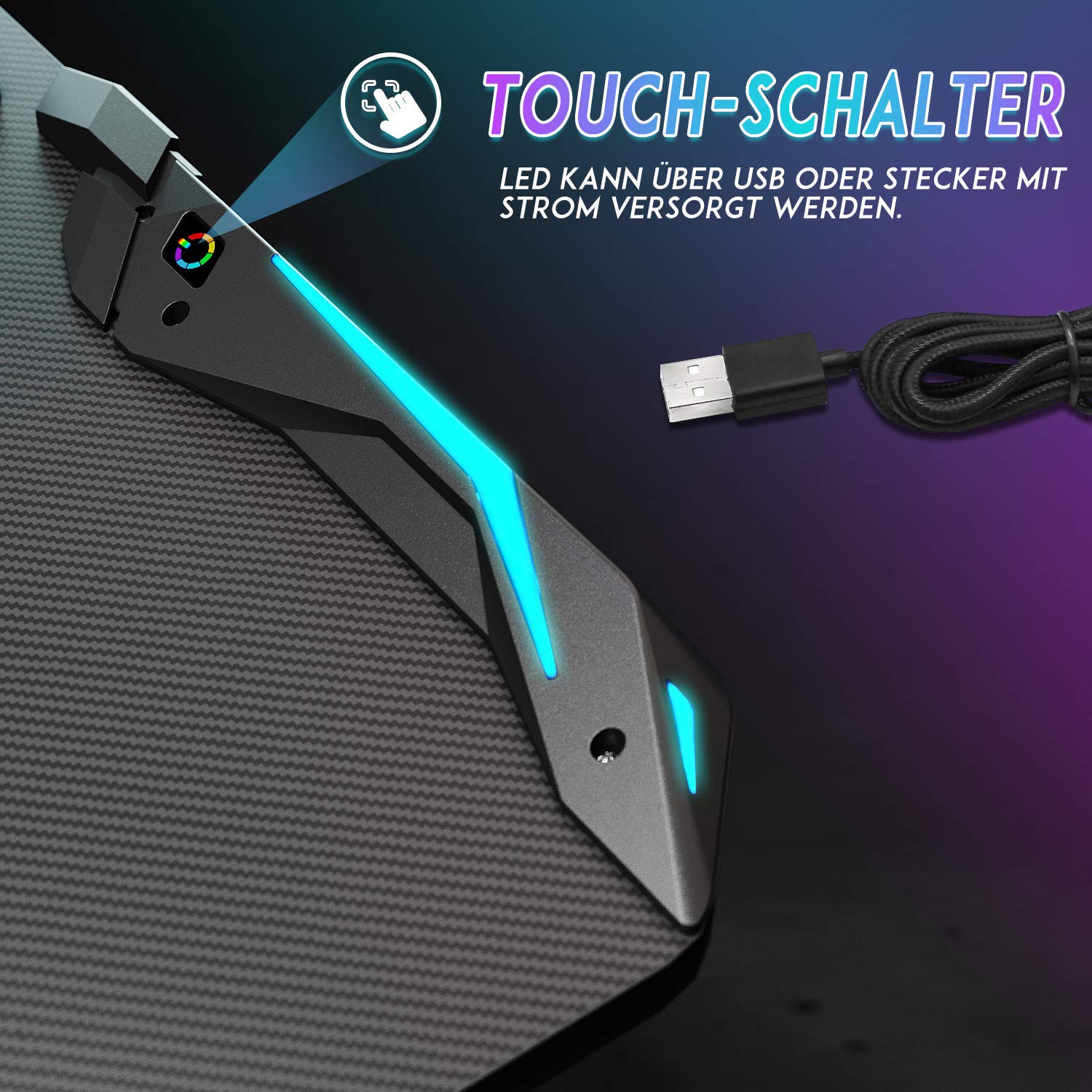 SONNI Gaming Schreibtisch mit LED, Mauspad,140cm Groß Computertisch Gaming Tisch PC Tisch Gaming Desk Schwarz